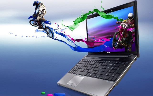 Laptop colorful motorcyclist image background free wallpaper for desktop - medium preview image