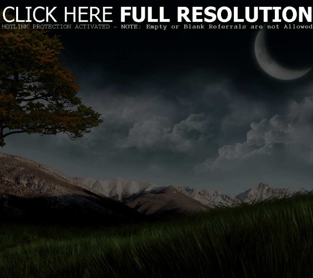Full moon grassy hill tree free wallpaper for tablet - medium preview image