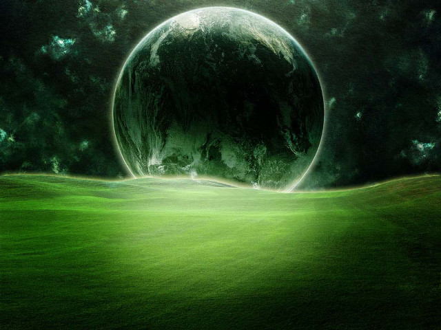 Green field large moon middle free wallpaper for desktop - medium preview image