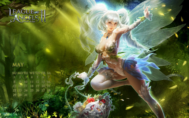 Fairy white hair green body free wallpaper for desktop - medium preview image