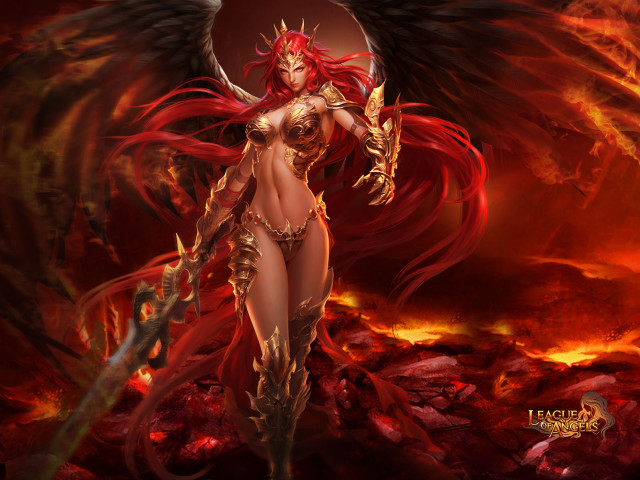 Red hair woman wings sword free wallpaper for desktop - medium preview image