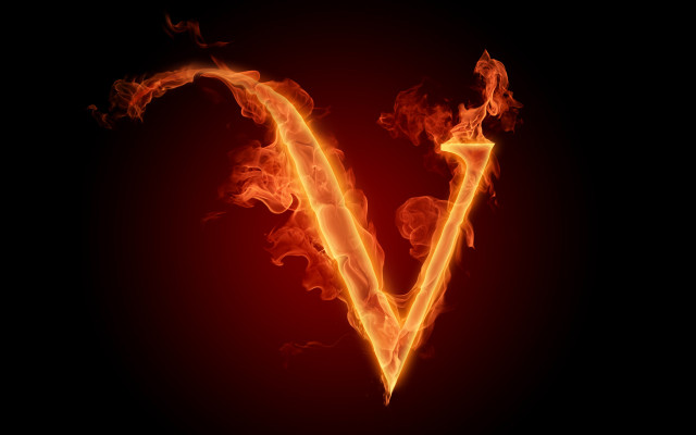 Fire letter v black red free wallpaper for desktop - medium preview image