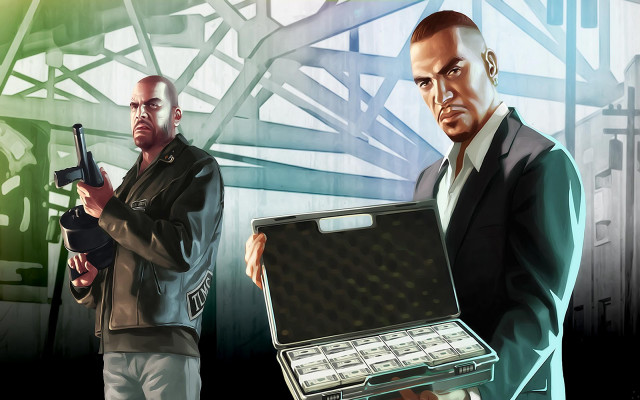 Men briefcase money gun holding free wallpaper for desktop - medium preview image