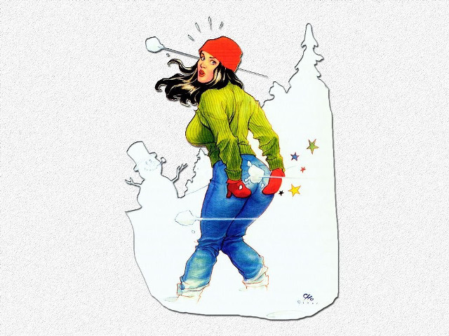 Woman green jacket red hat free wallpaper for desktop - medium preview image