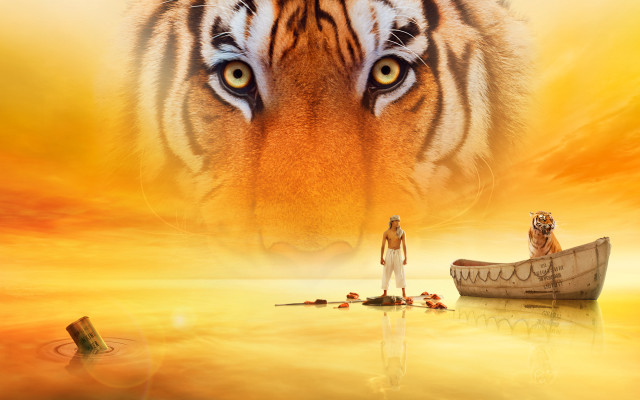 Tiger woman boat desert ocean free wallpaper for desktop - medium preview image