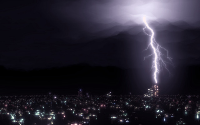 Lightning bolt city night dark free wallpaper for desktop - medium preview image