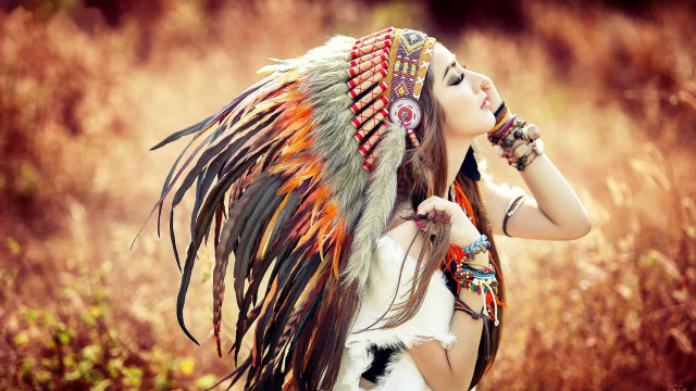 Woman feather headdress bracelet neck #4 free wallpaper for desktop - medium preview image