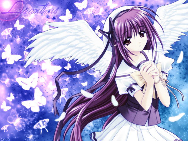 Angelic girl purple dress butterflies free wallpaper for desktop - medium preview image