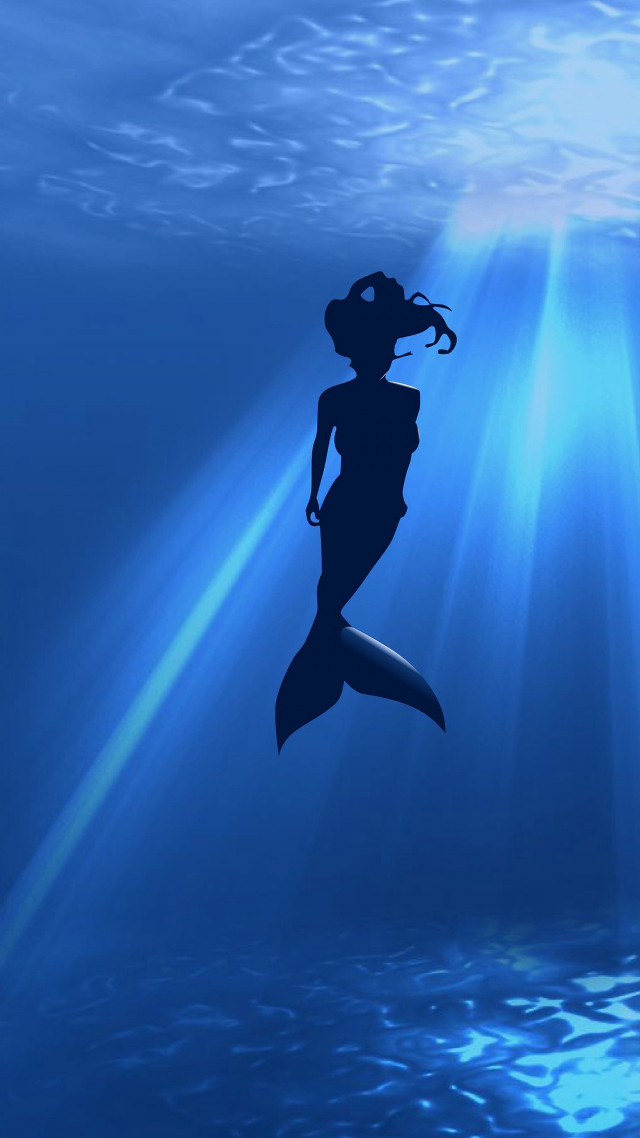 Mermaid silhouette swimming underwater light free wallpaper for mobile - medium preview image