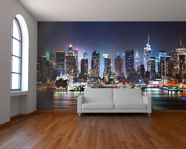Living room couch city skyline free wallpaper for desktop - medium preview image