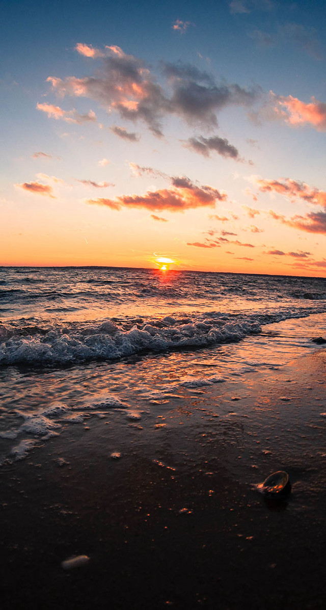 Sunset ocean surfboard foreground small free wallpaper for mobile - medium preview image