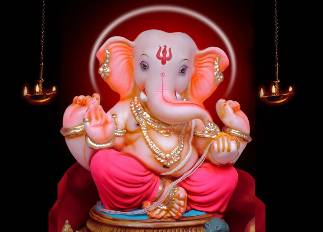Ganesha red background black border free wallpaper for desktop - medium preview image
