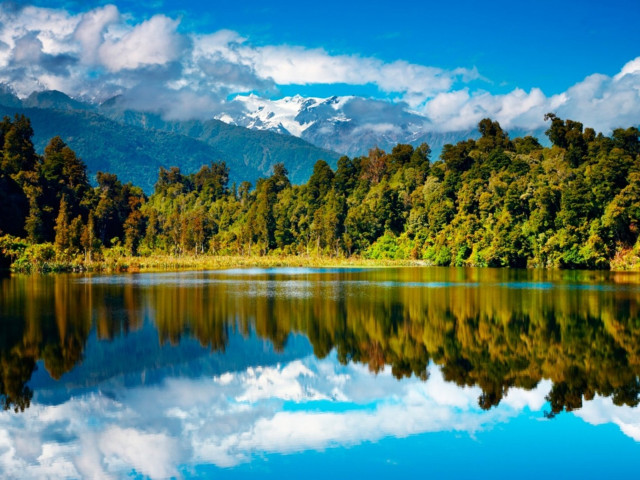 Lake trees mountains blue sky #4 free wallpaper for desktop - medium preview image