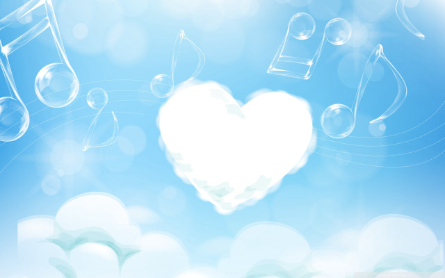 Heart floating musical notes blue free wallpaper for desktop - medium preview image