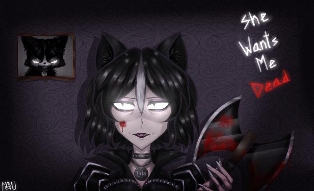 Yandere gothic cat hair blood free wallpaper for desktop - medium preview image
