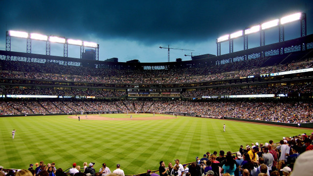 Baseball stadium crowd cloudy day free wallpaper for desktop - medium preview image