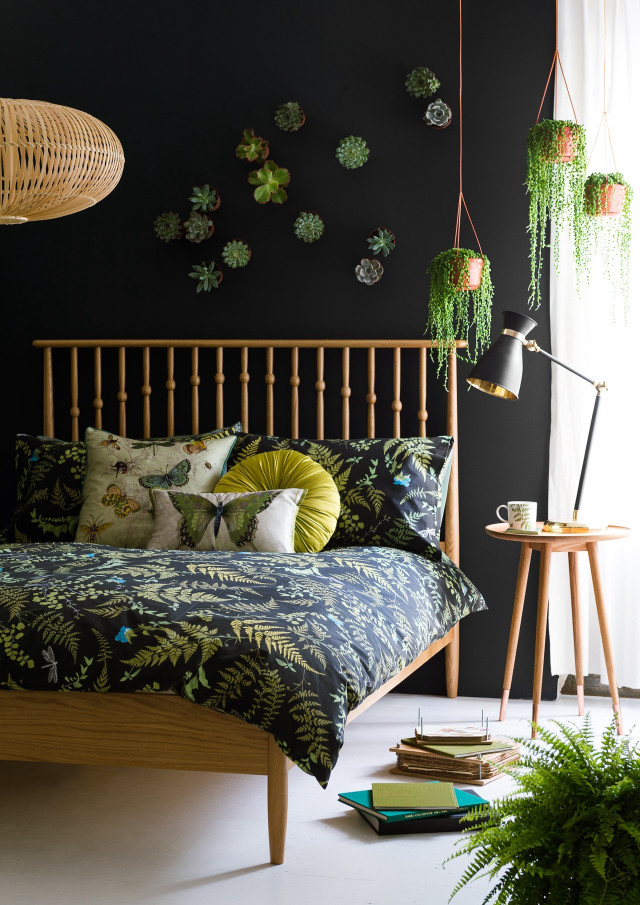 Bed green comforter plant wall free wallpaper for mobile - medium preview image