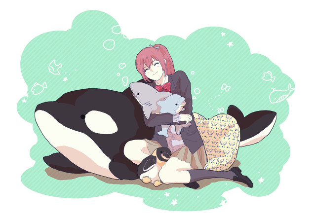 Woman whale cat dog magical free wallpaper for desktop - medium preview image