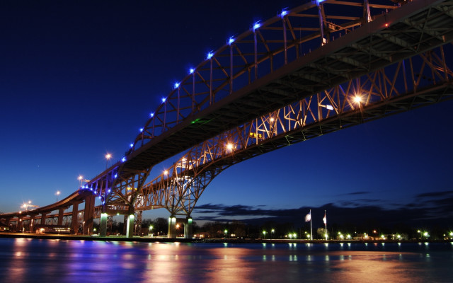 Bridge water night lights boat #2 free wallpaper for desktop - medium preview image
