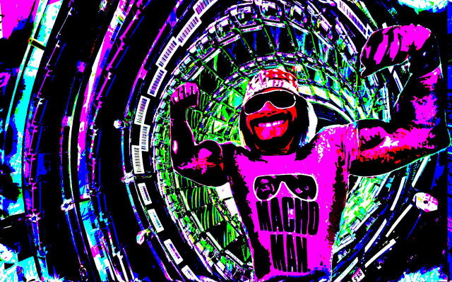 Man pink shirt cityscape neon free wallpaper for desktop - medium preview image