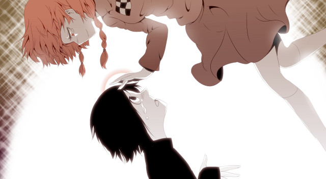 Woman red hair man black free wallpaper for desktop - medium preview image