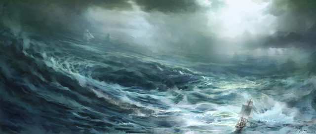 Ship stormy sea boat person free wallpaper for desktop - medium preview image