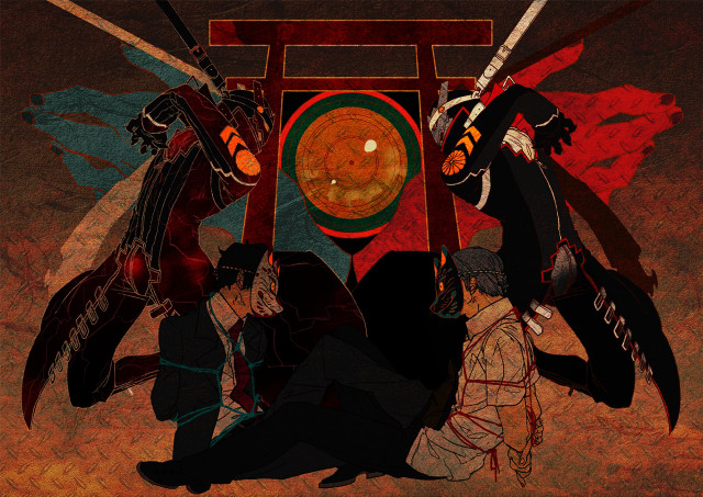 Swordfight red background shield circle free wallpaper for desktop - medium preview image