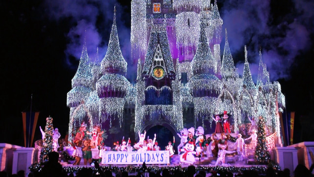 Castle disneyland night fireworks people free wallpaper for desktop - medium preview image