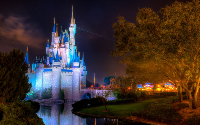 Castle night lake trees sky free wallpaper for desktop - medium preview image