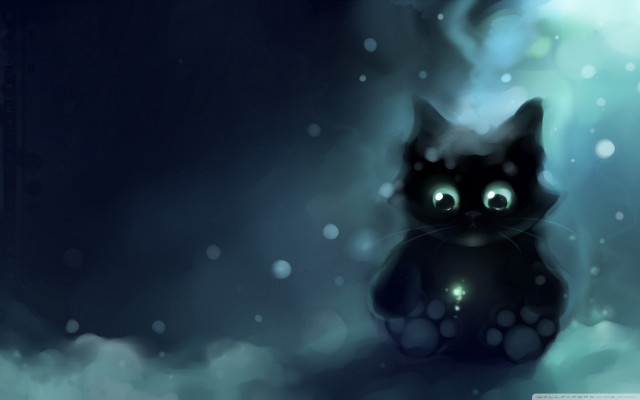 Black cat snow glowing eyes free wallpaper for desktop - medium preview image