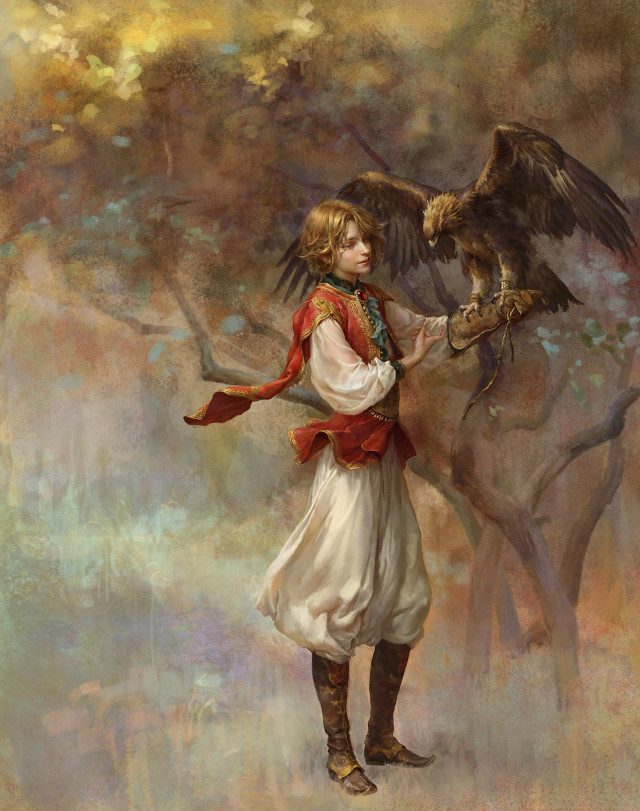 Woman holding bird arm painting free wallpaper for mobile - medium preview image