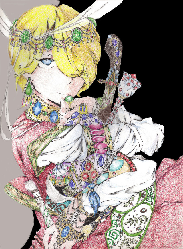 Girl sword dress flower drawing free wallpaper for mobile - medium preview image