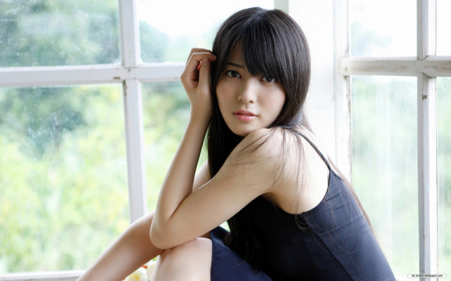 Woman sitting window sill hand free wallpaper for desktop - medium preview image