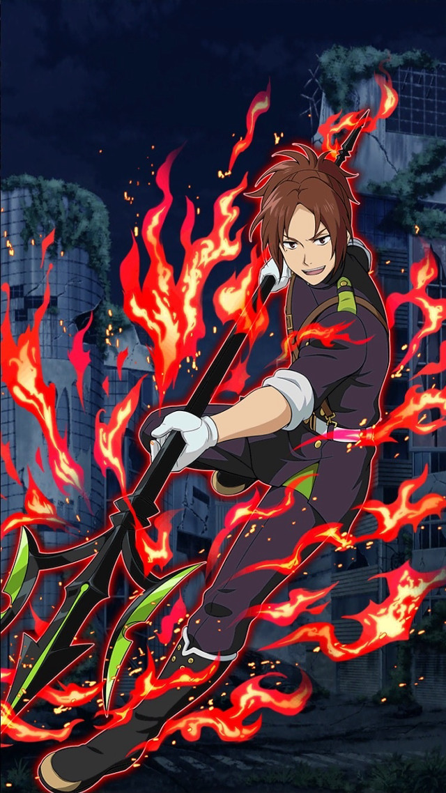 Person sword fire buildings background free wallpaper for mobile - medium preview image