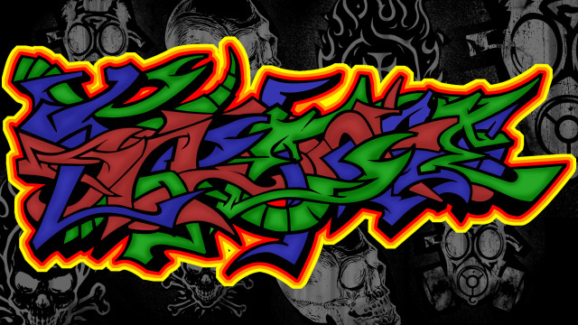 Colorful graffiti skull black outline free wallpaper for desktop - medium preview image