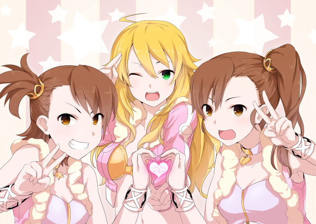 Anime girls blonde hair green free wallpaper for desktop - medium preview image