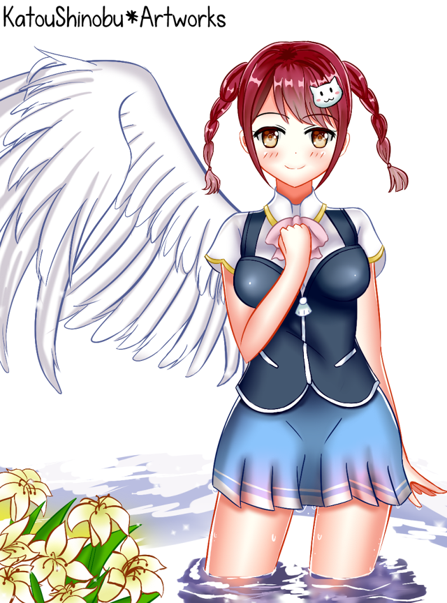 Girl angel wings water flowers free wallpaper for mobile - medium preview image