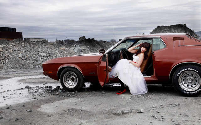 Woman wedding dress red car free wallpaper for desktop - medium preview image