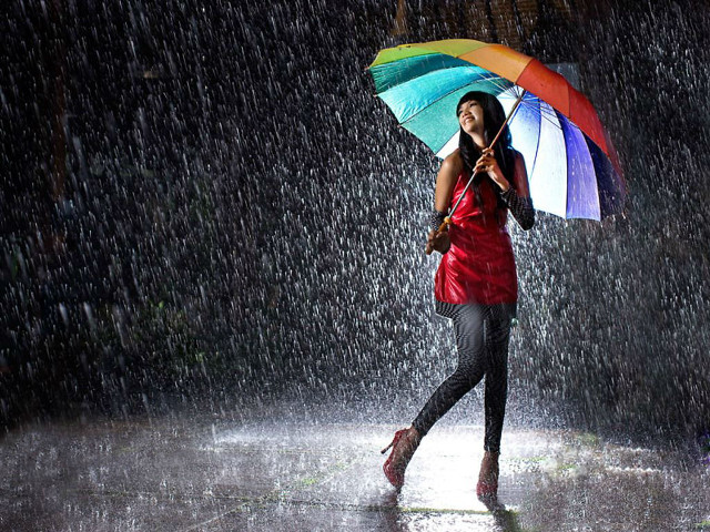 Woman rain umbrella red shoes free wallpaper for desktop - medium preview image