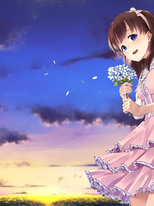 Girl pink dress flower sky free wallpaper for mobile - medium preview image