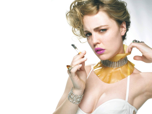 Woman white dress cigarette choker free wallpaper for desktop - medium preview image