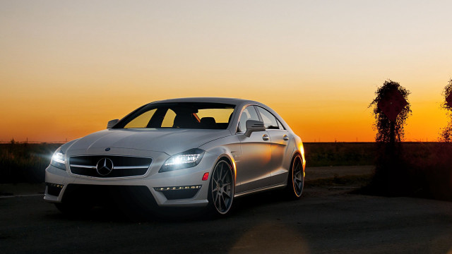 Mercedes cla sunset road trees free wallpaper for desktop - medium preview image