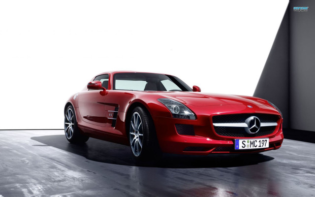 Red mercedes sls roadster garage free wallpaper for desktop - medium preview image