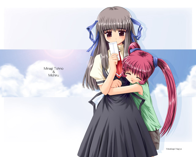 Girl hugging girl sky background free wallpaper for desktop - medium preview image