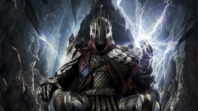 Man armor throne cave lightning free wallpaper for desktop - medium preview image