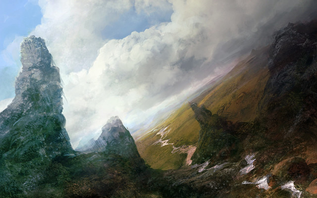 Mountain sky background clouds painting free wallpaper for desktop - medium preview image