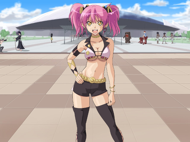 Cartoon girl pink hair cat free wallpaper for desktop - medium preview image