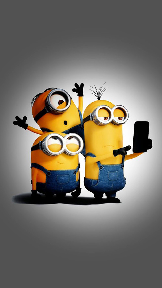 Minions holding cellphone pointing together free wallpaper for mobile - medium preview image