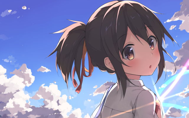 Girl ponytail cloudy sky rainbow free wallpaper for desktop - medium preview image