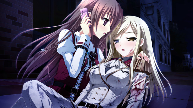 Anime characters sitting ledged dark free wallpaper for desktop - medium preview image